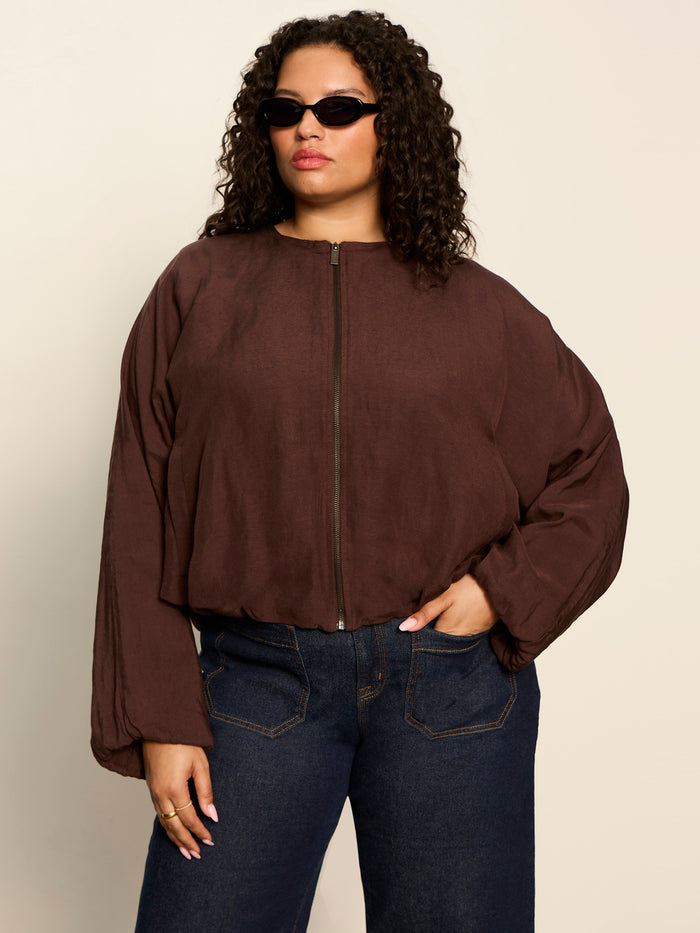 Linen Bubble Jacket Rich Soil Extended Sizing
