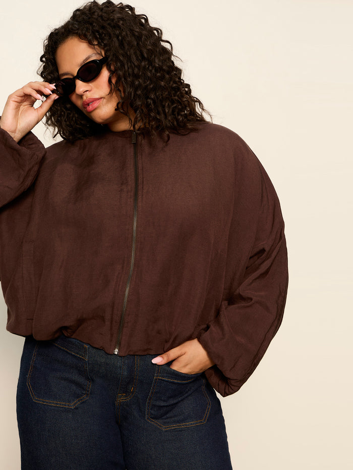 Linen Bubble Jacket Rich Soil Extended Sizing