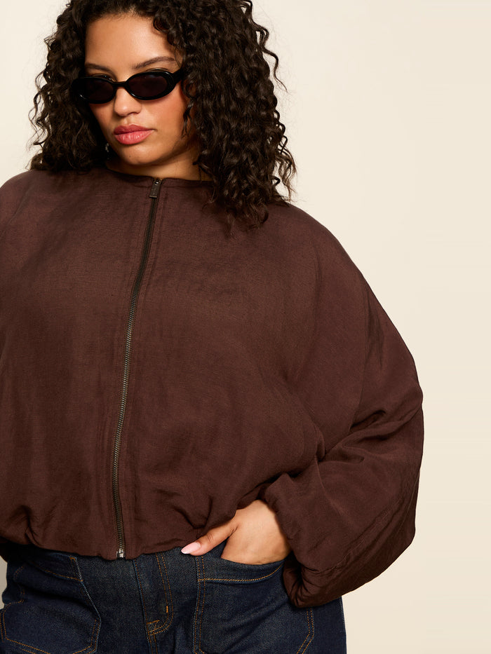 Linen Bubble Jacket Rich Soil Extended Sizing