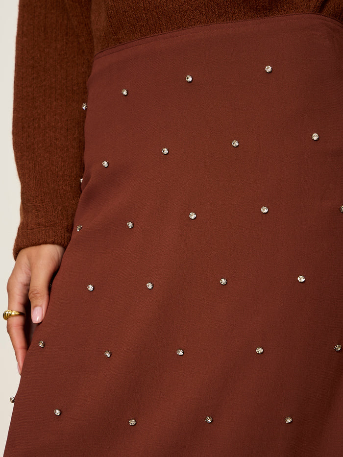 Margo Embellished Pencil Skirt Burnt Cocoa