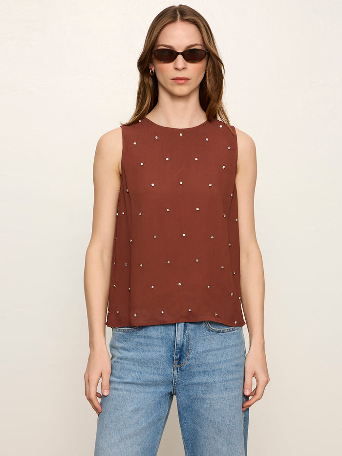 Margo Embellished Shell Top Burnt Cocoa