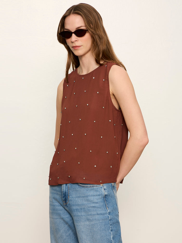 Margo Embellished Shell Top Burnt Cocoa