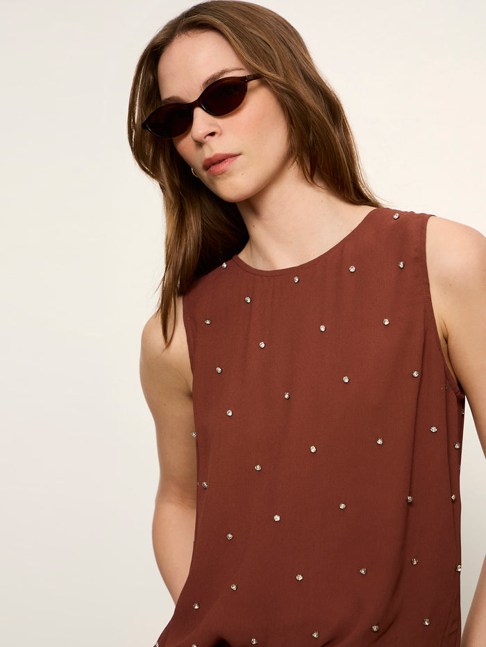 Margo Embellished Shell Top Burnt Cocoa