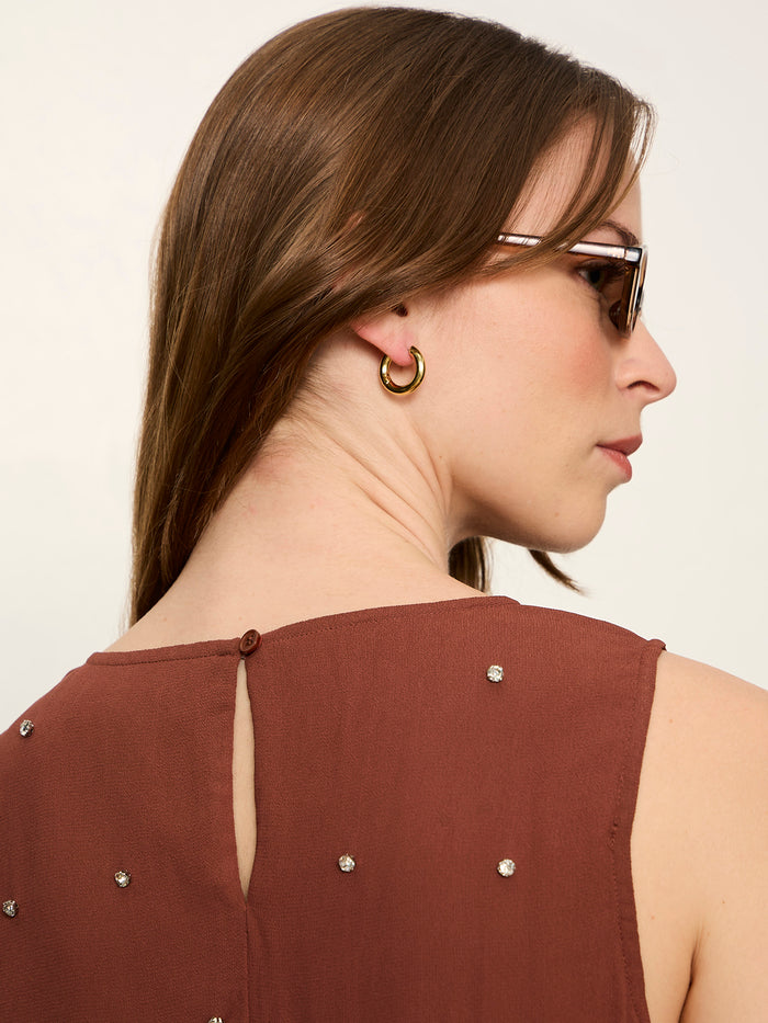 Margo Embellished Shell Top Burnt Cocoa