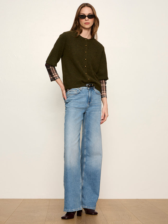 Mesh 3/4 Sleeve Top Cinder Plaid