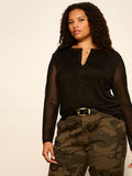 Mesh Long Sleeve Cardigan Black Extended Sizing