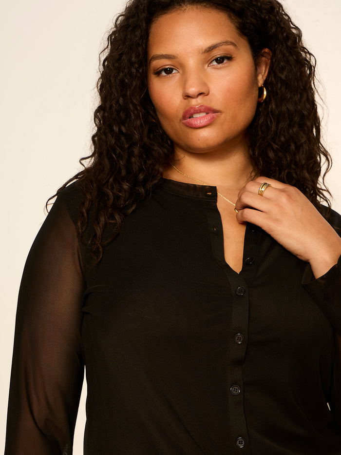 Mesh Long Sleeve Cardigan Black Extended Sizing