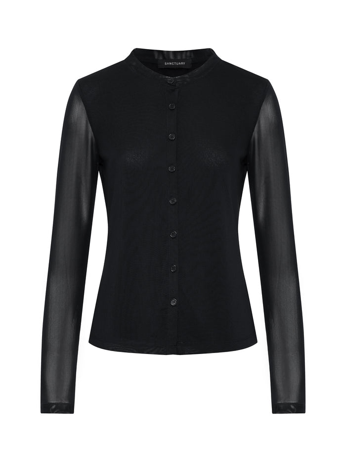 Mesh Long Sleeve Cardigan Black Extended Sizing