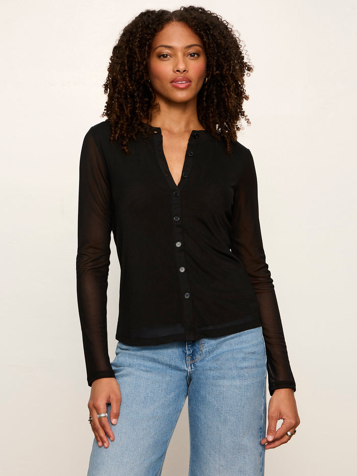 Mesh Long Sleeve Cardigan Black