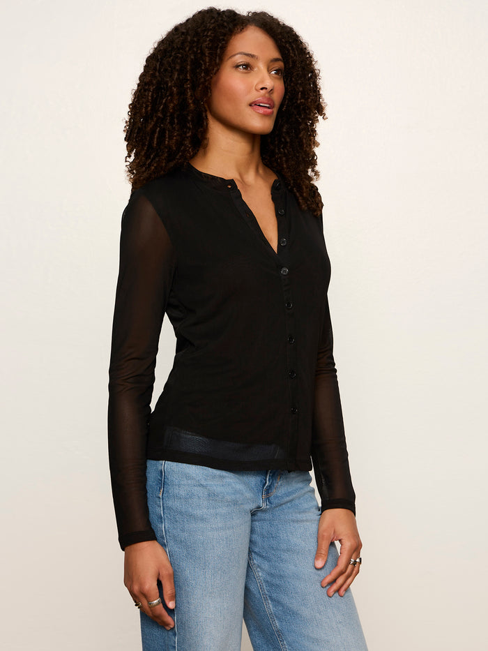 Mesh Long Sleeve Cardigan Black