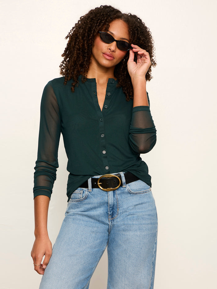 Mesh Long Sleeve Cardigan Forest