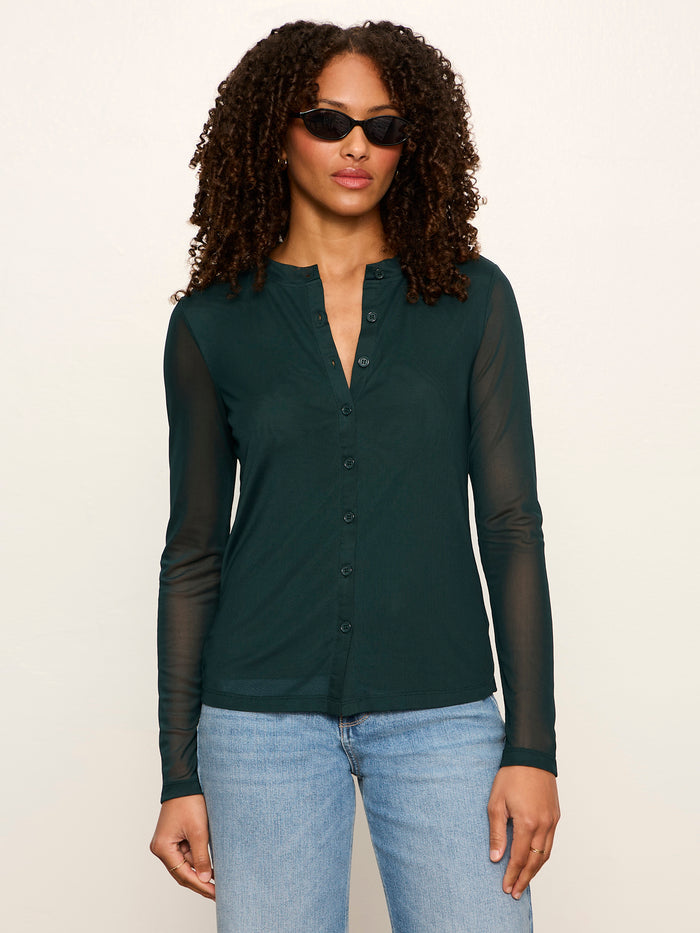 Mesh Long Sleeve Cardigan Forest