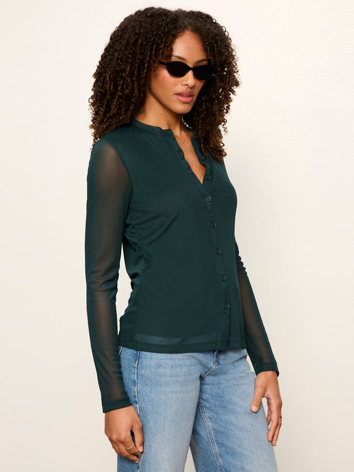 Mesh Long Sleeve Cardigan Forest