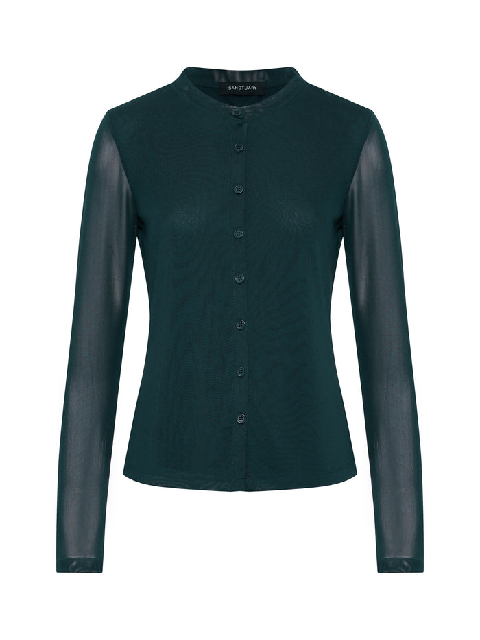 Mesh Long Sleeve Cardigan Forest