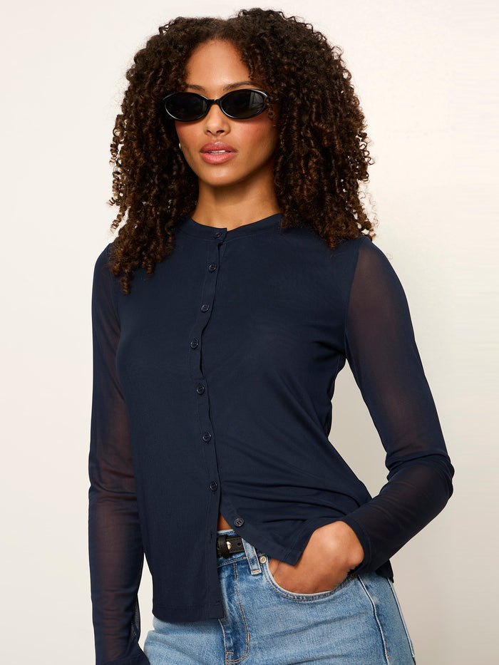 Mesh Long Sleeve Cardigan Navy Blazer