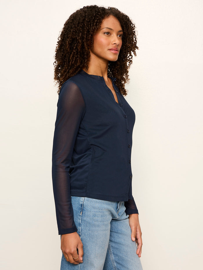 Mesh Long Sleeve Cardigan Navy Blazer