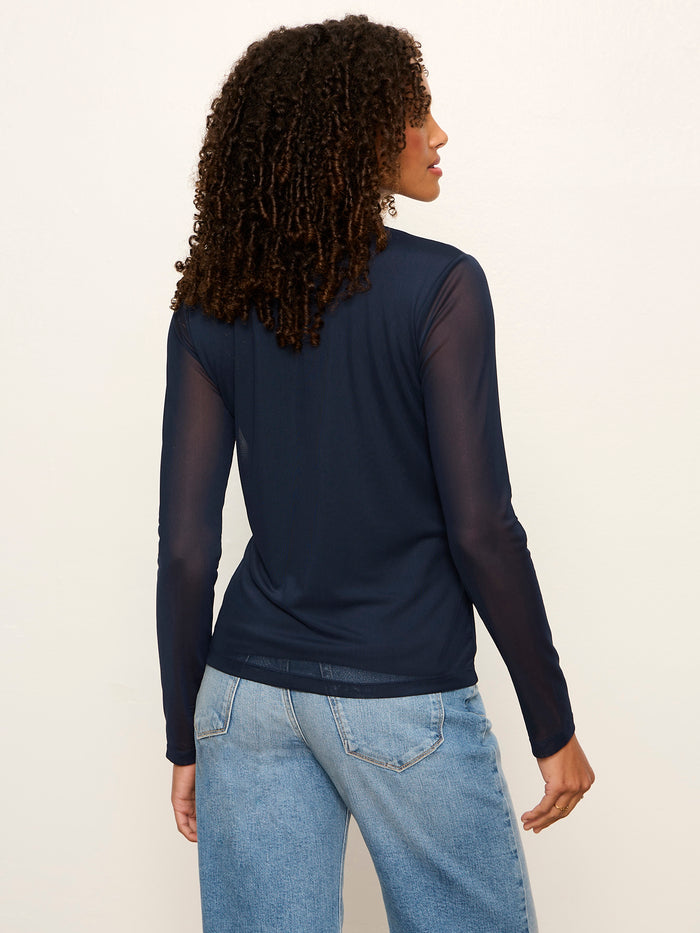 Mesh Long Sleeve Cardigan Navy Blazer