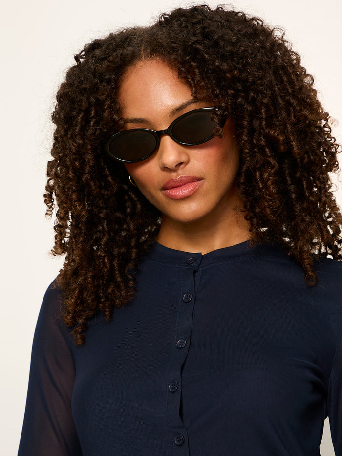Mesh Long Sleeve Cardigan Navy Blazer