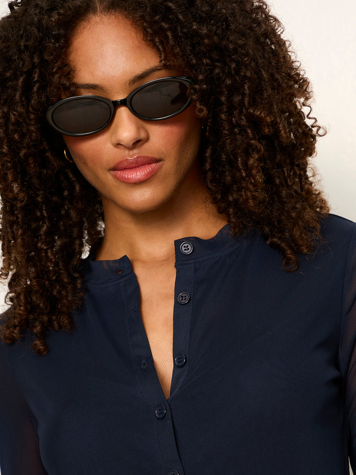 Mesh Long Sleeve Cardigan Navy Blazer