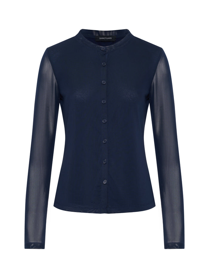 Mesh Long Sleeve Cardigan Navy Blazer