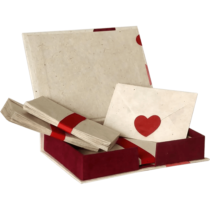 Monk Paper Pink Hearts Lokta Stationery Box Set - LG - Pen Boutique Ltd