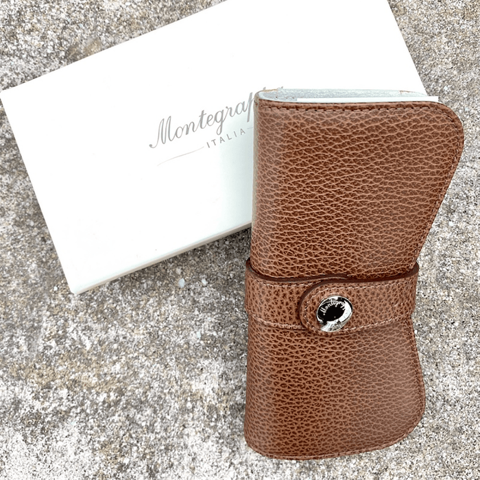 Montegrappa Italian Leather Double Pen Case- Brown - Pen Boutique Ltd