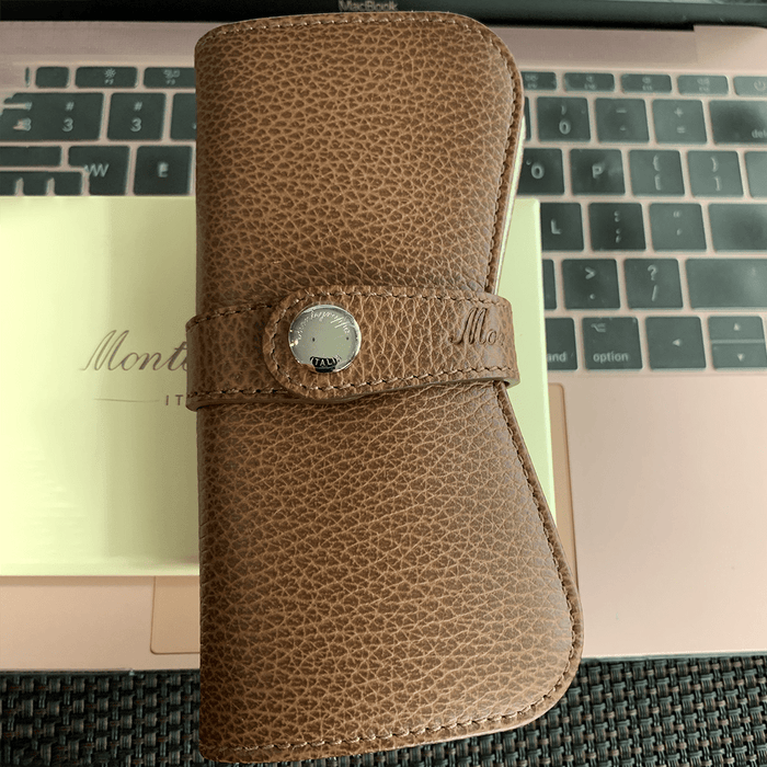 Montegrappa Italian Leather Double Pen Case- Brown - Pen Boutique Ltd