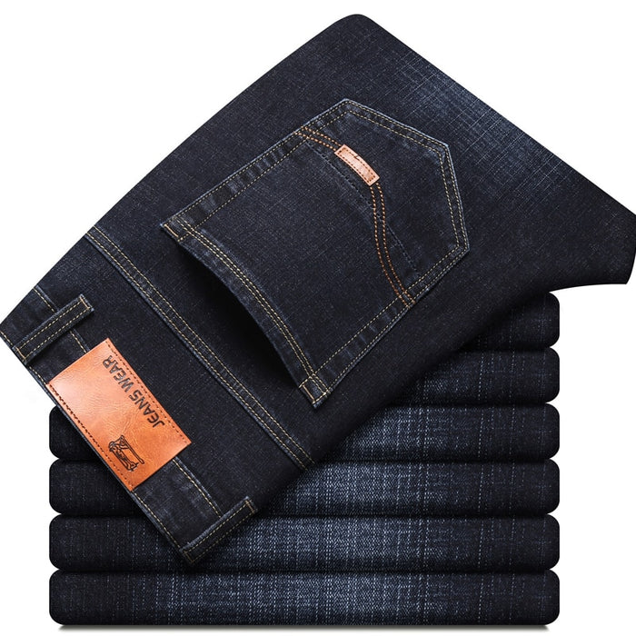 New Men's Fashion  Business Casual Stretch Slim Jeans Classic Trousers Denim Pants Male Black Blue