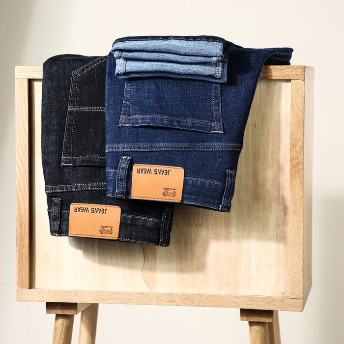 New Men's Fashion  Business Casual Stretch Slim Jeans Classic Trousers Denim Pants Male Black Blue