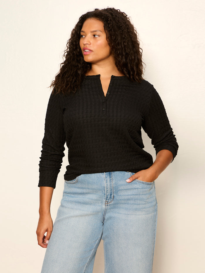 Not So Basic Textured Top Black Extended Sizing