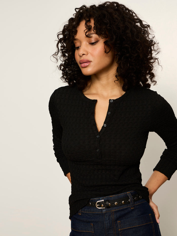 Not So Basic Textured Top Black Petite Sizing
