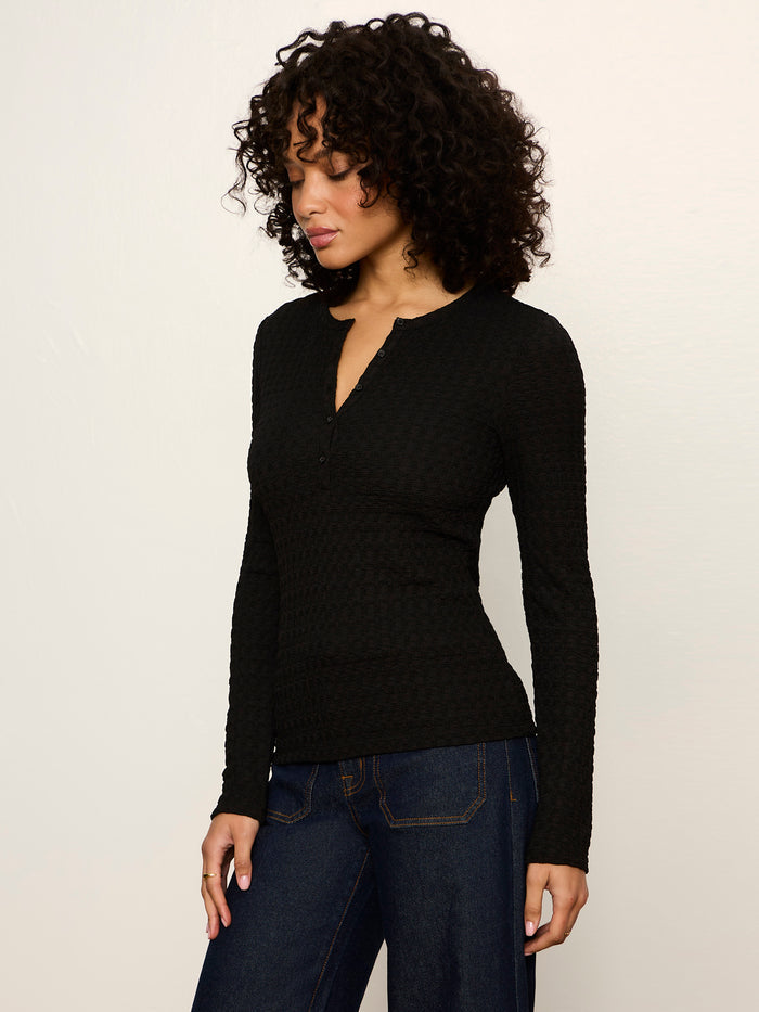 Not So Basic Textured Top Black Petite Sizing
