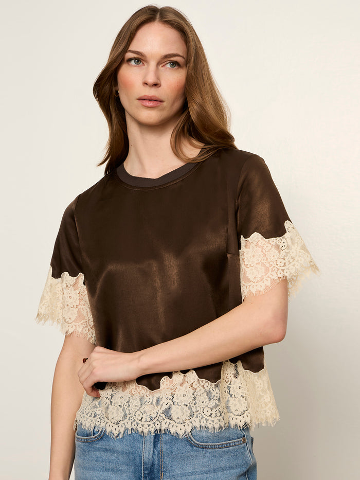 One Of A Kind Satin Lace Top Espresso Martini