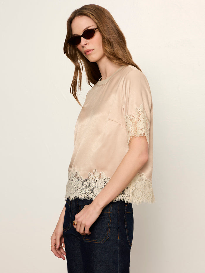 One Of A Kind Satin Lace Top Hazelnut