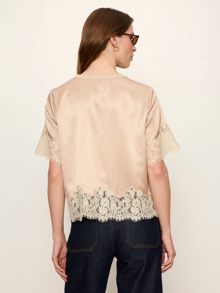 One Of A Kind Satin Lace Top Hazelnut