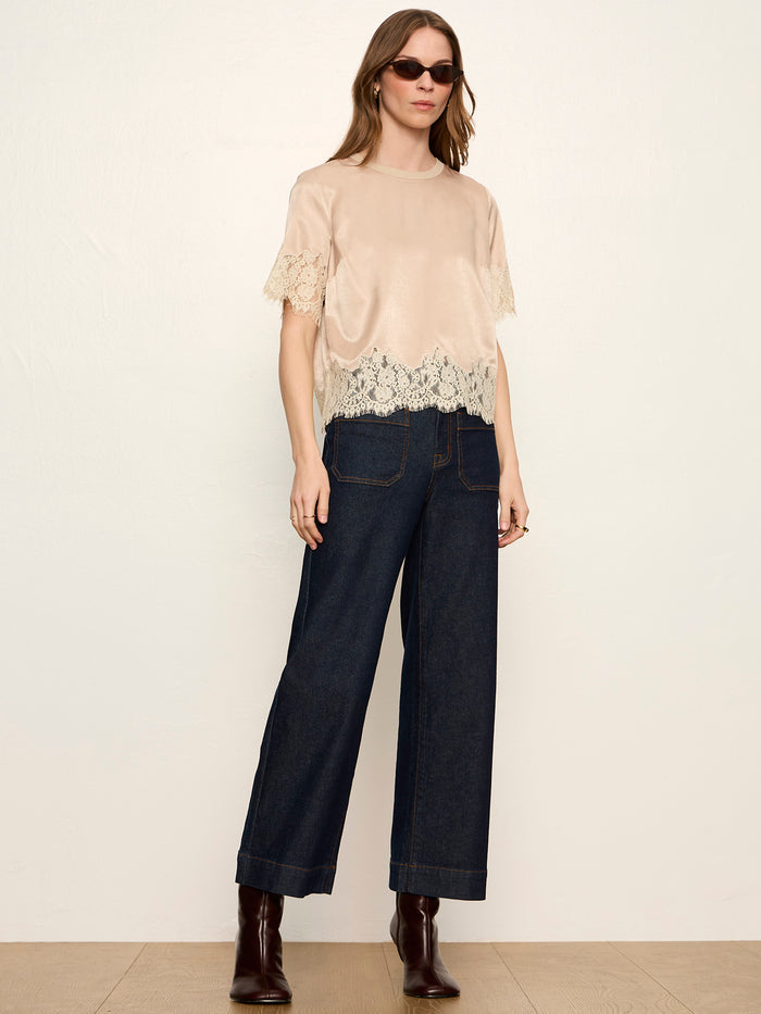 One Of A Kind Satin Lace Top Hazelnut