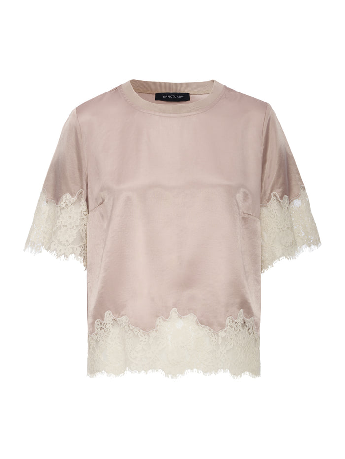 One Of A Kind Satin Lace Top Hazelnut