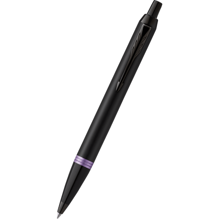Parker IM Ballpoint Pen - Satin Black - Amethyst Purple Ring - Pen Boutique Ltd