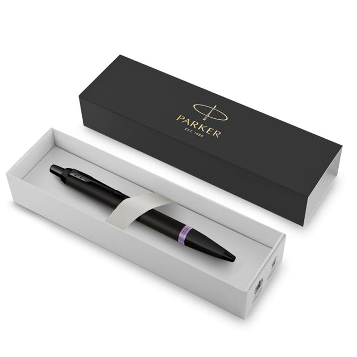 Parker IM Ballpoint Pen - Satin Black - Amethyst Purple Ring - Pen Boutique Ltd