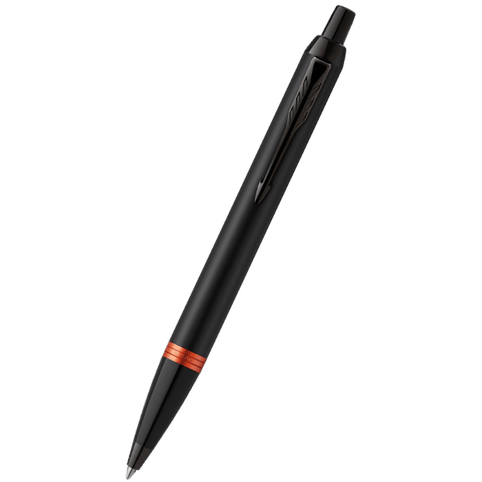 Parker IM Ballpoint Pen - Satin Black - Flame Orange Ring - Pen Boutique Ltd