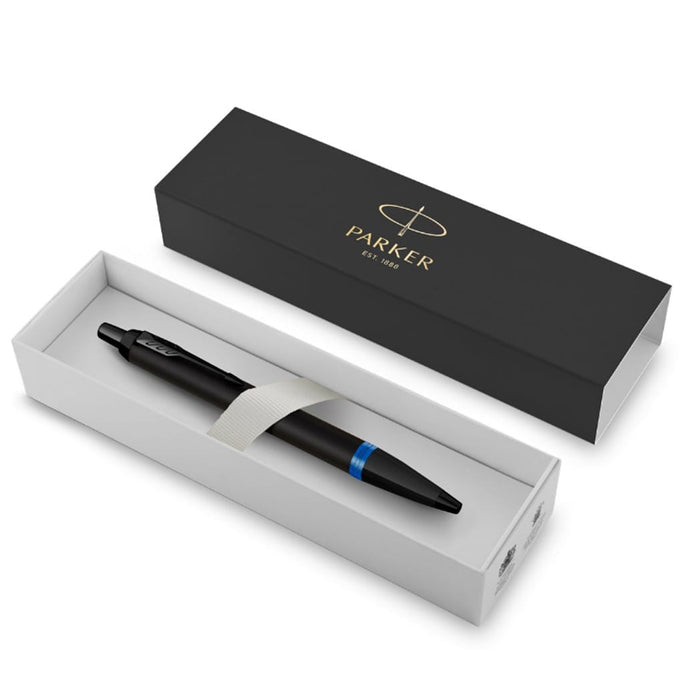 Parker IM Ballpoint Pen - Satin Black - Marine Blue Ring - Pen Boutique Ltd