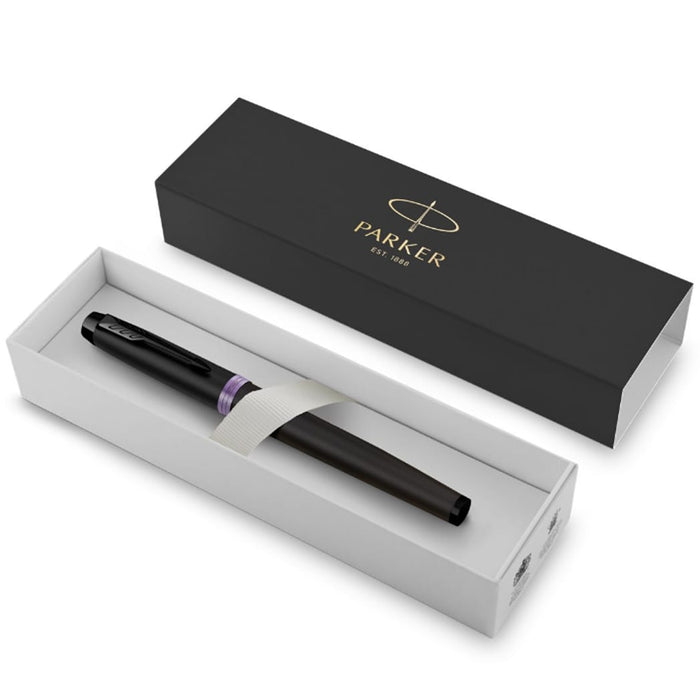 Parker IM Fountain Pen - Satin Black - Amethyst Purple Ring - Pen Boutique Ltd