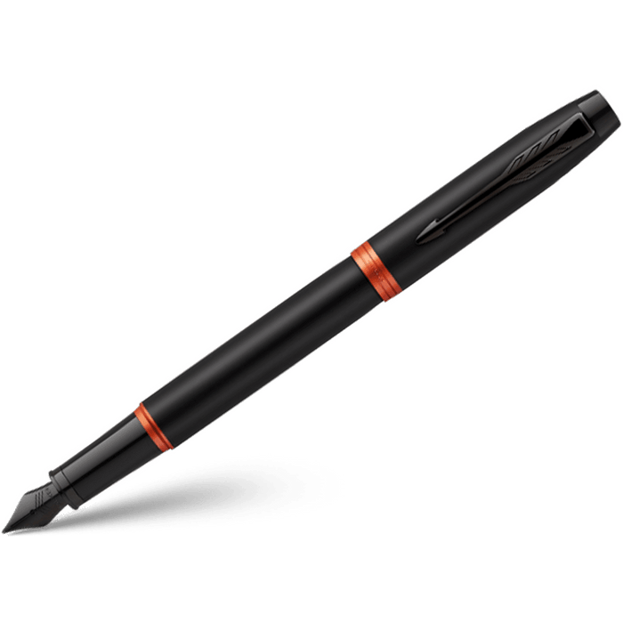 Parker IM Fountain Pen - Satin Black - Flame Orange Ring - Pen Boutique Ltd