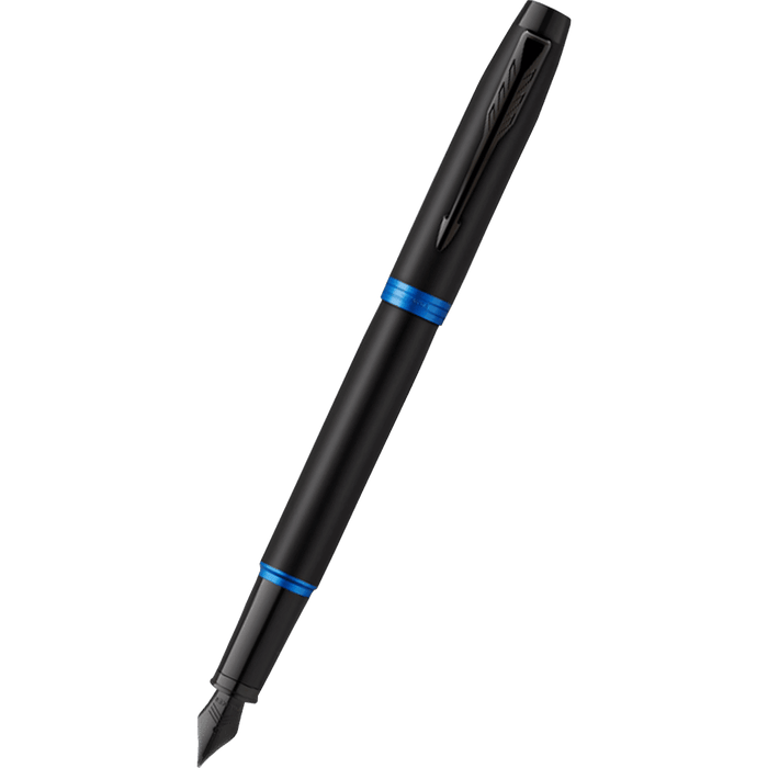 Parker IM Fountain Pen - Satin Black - Marine Blue Ring - Pen Boutique Ltd