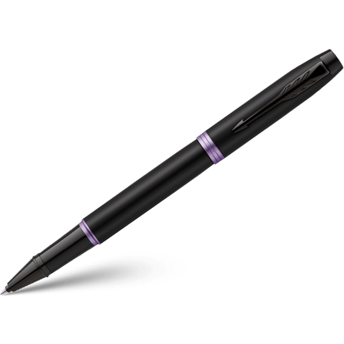 Parker IM Rollerball Pen - Satin Black - Amethyst Purple Ring - Pen Boutique Ltd