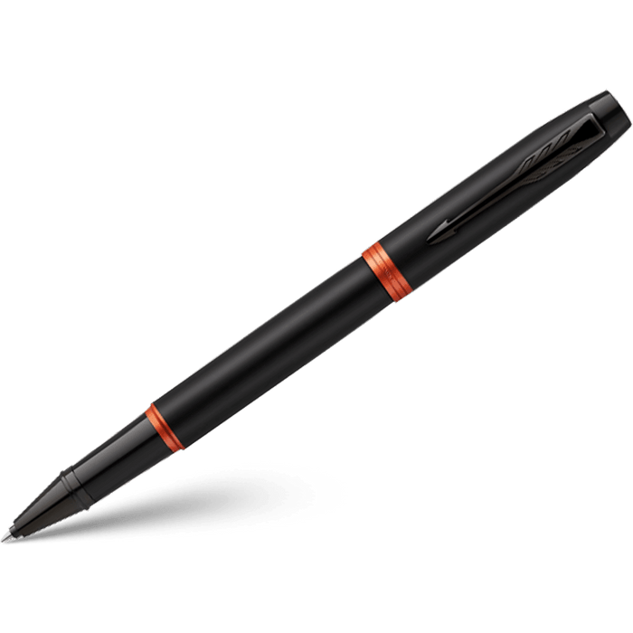 Parker IM Rollerball Pen - Satin Black - Flame Orange Ring - Pen Boutique Ltd