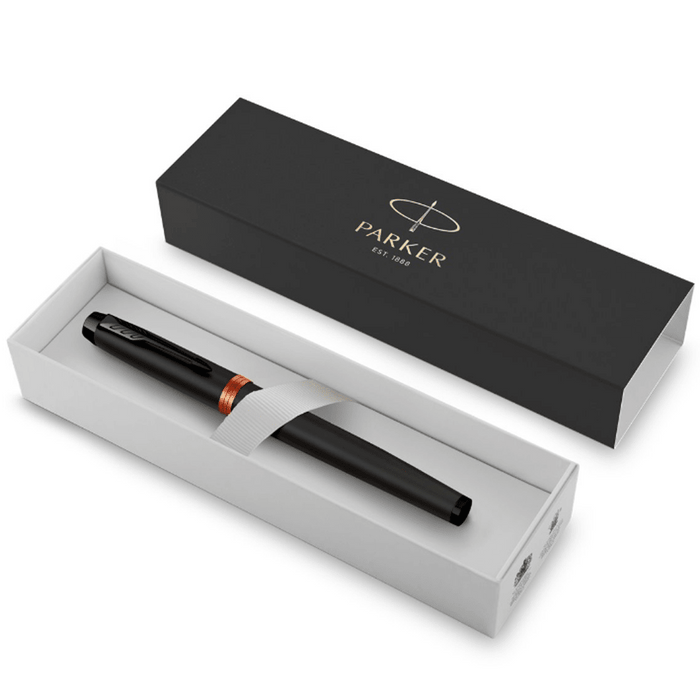 Parker IM Rollerball Pen - Satin Black - Flame Orange Ring - Pen Boutique Ltd