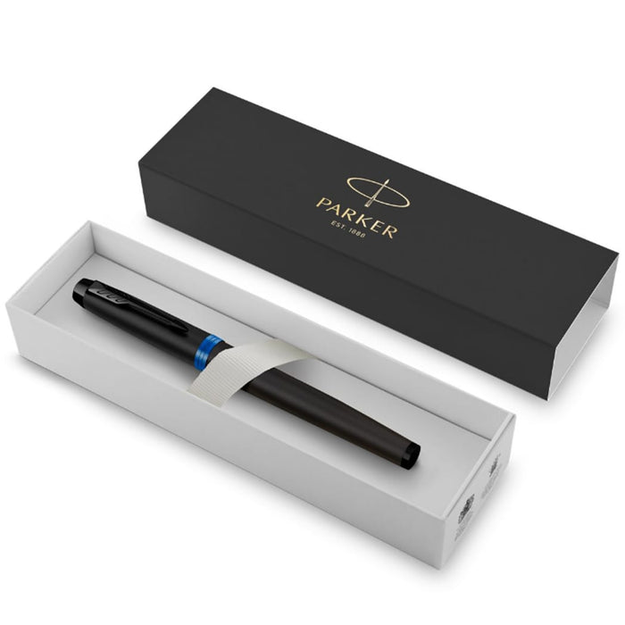 Parker IM Rollerball Pen - Satin Black - Marine Blue Ring - Pen Boutique Ltd