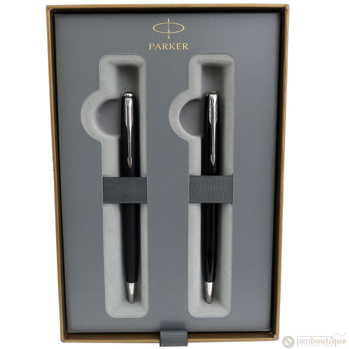 Parker Sonnet Black Lacquer & Matte Black Ballpoint Duo Gift Set - Chrome Trim - Pen Boutique Ltd