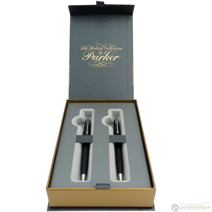 Parker Sonnet Black Lacquer & Matte Black Ballpoint Duo Gift Set - Chrome Trim - Pen Boutique Ltd